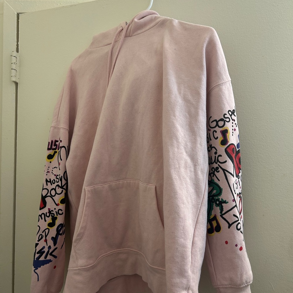 Light Pink Graphic Sleeve Hoodie